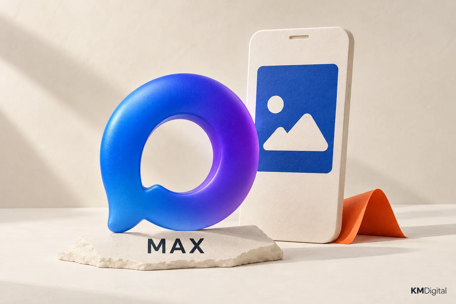 Логотип MAX в светлой композиции с рекламной карточкой