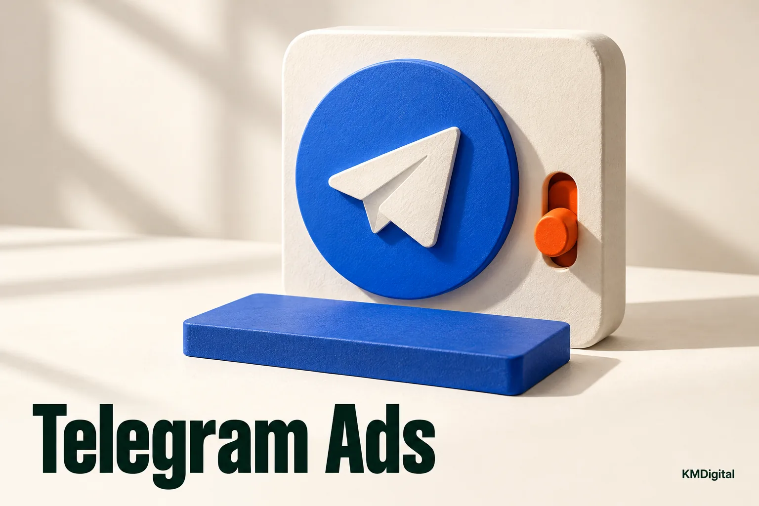 Объёмный символ Telegram на светлой панели с оранжевым переключателем